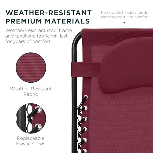 Best Choice Products Oversized Zero Gravity Chair, Folding Outdoor Patio Lounge Recliner w/Cup Holder Accessory Tray, Pillow - Burgundy - color: Burgundy