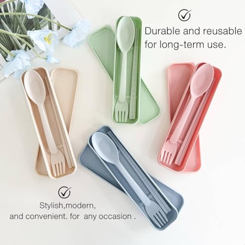 Wheat Straw Cutlery Set – Reusable Travel Utensils with Case – Portable Fork, Spoon & Chopsticks – Eco-Friendly Flatware for Kids & Adults – Lightweight Lunch Box Accessories for Work (green)