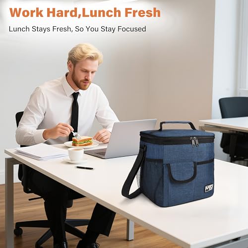 Tirrinia Insulated Large Lunch Bag for Women Men, Leakproof Lunch Box Containers for Adults, Work, School, Soft Lunchbox for Kids, Boys, Adult Cooler Bag for Picnic, Hiking,Beach - color: Dark Blue, size: Large-10.5L