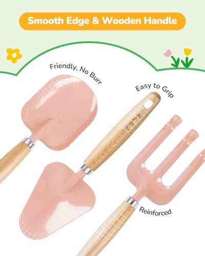 Grenebo Kids Gardening Set Toys, Quality Garden Tool Kit for Kids and Toddlers, Includes Two Shovels, Garden hat,Rake, Apron,Gloves, Watering Can, and Tool Bag (Pink) - color: C-pink