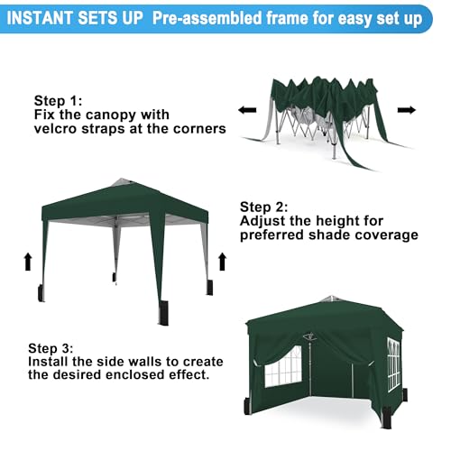 SANWAY 10x10 Pop Up Canopy Tent with Sidewalls x 4 – Easy Setup Canopy Tent, Waterproof, UV-Resistant, Portable with Carry Bag for Outdoor Events, Camping, and Backyard Parties – Dark Green - color: Dark Green