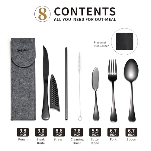 Camping Cutlery Set: Premium Portable Silverware Set with Case for Lunch Box, Travel, and Work Durable, Eco-Friendly, and Compact Utensils Including Fork, Spoon, and Knife for Adults on the Go - color: Black