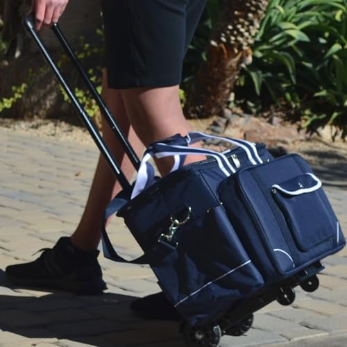 Picnic at Ascot- Original Insulated Picnic Cooler on Wheels with Service for 4- Designed & Assembled in the USA - color: Navy With Wheels