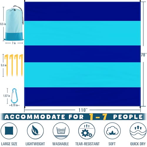 Beach Blanket Waterproof Sandproof 78''×110'' Large Suits 1-7 Adults Oversized Lightweight Picnic Mat Beach Blanket Water Resistant for Camping Hiking Travel Picnic - color: Dark Blue, size: 78''x110''