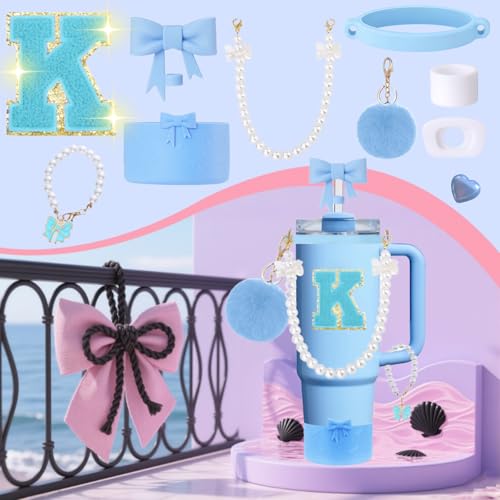 9pcs Stanley Cup Accessories Set- for 30oz 40oz Tumblers with Handle - Bule Kit Includes Bow Straw Topper and Boot, Charm, Pearl Handle Strap & Stickers - Aesthetic Girl Gifts (Z) - color: Z
