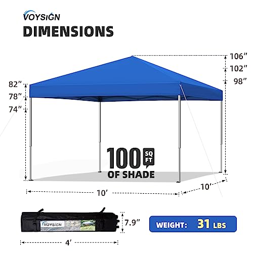 10x10 Pop Up Canopy Tent, Outdoor Instant Sun Shelter - Blue, Included 1 x Rolling Storage Wheeled Bag, 4 x Guylines, 8 x Stakes - color: Basic Blue