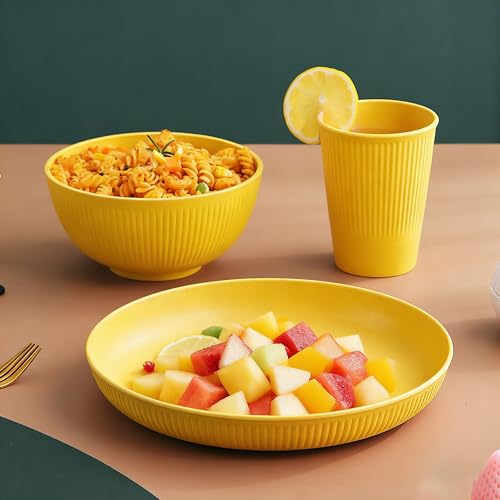 26 OZ Wheat Straw Bowls Set, Unbreakable Reusable Cereal Bowls, Microwave & Dishwasher Safe, BPA Free Lightweight Bowls for Oatmeal, Soup, Salad & Chili (Yellow) - color: Yellow