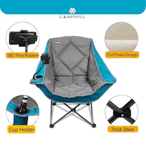 Folding Camping Chair,Oversized Portable Camping Chair with Cup Holder and Phone Holder,Heavy Duty Padded Lawn Chair for Camping,Tailgates,Beach,and Sports,Lake Blue - color: Lake Blue-ph