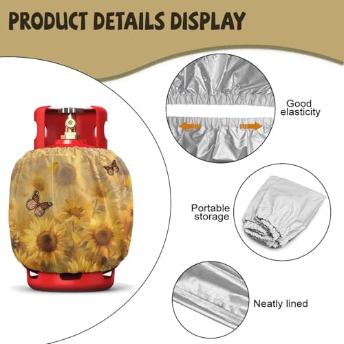 Sunflower Butterfly Propane Tank Cover Fits Standard 20 lb Tank Cylinde Travel Trailer Propane Covers with Elastic Slip in Gas Cover Water & Wear-Resistant for Outdoor and Indoor Use - color: Sunflower Butterfly