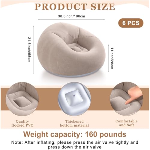 Realspring 6 9 12 Pcs Inflatable Bean Bag Chairs for Adults with Electric Air Pump, Blow up Couch Folding Portable Inflatable Couch Lazy Sofa for Outdoor Movie Night Camping(Coffee,6 Pcs) - color: Coffee