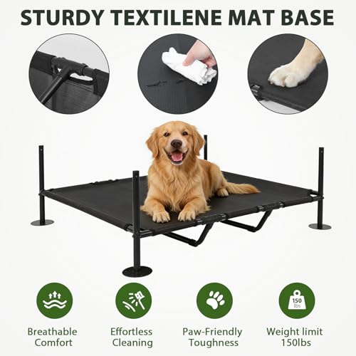 Dog Canopy with Raised Bed for Outdoor, 3.3' x 2.9' x 3.5' Large Dog House Shade Outdoor Indoor, Pet Shade with Removable Waterproof Shelter Cover, Portable Pet House for Camping, Patio, Yard - color: Grey, size: Large