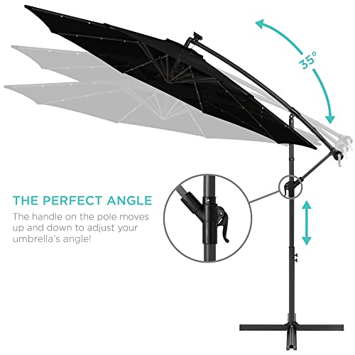 Best Choice Products 10ft Solar LED Offset Cantilever Hanging Market Patio Umbrella, 8 Sturdy Ribs, Easy Adjustment - Black - color: Black, size: Offset