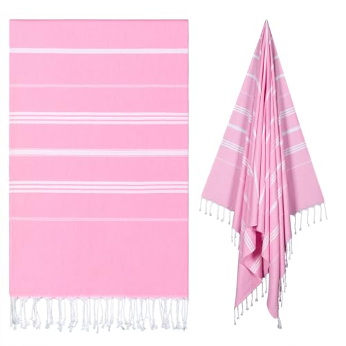 cabanana Turkish Beach Towel Oversized - 40"x70" Quick Dry Sand Free Thin Beach Towels for Adults,Extra Large Cotton Lightweigh Travel Towel for Beach Accessories (Light Pink) - color: Pink