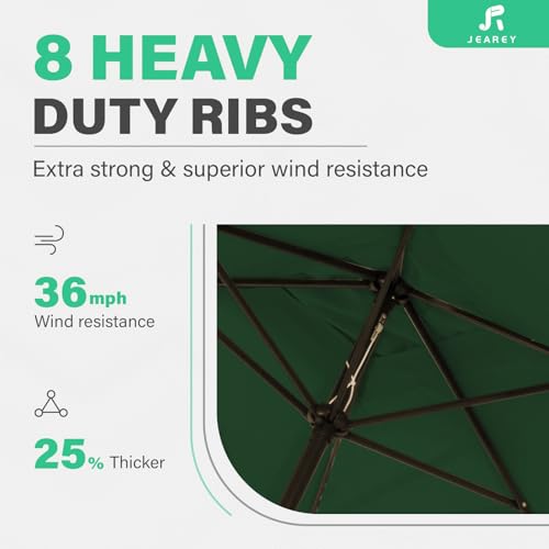 JEAREY 8x10 ft Rectangular Patio Umbrellas Outdoor Table Market Umbrella w/Crank, 8 Sturdy Ribs, UV Protection Windproof Sunproof for Garden, Deck, Backyard, Pool(Dark Green) - color: Dark Green, size: 8x10ft