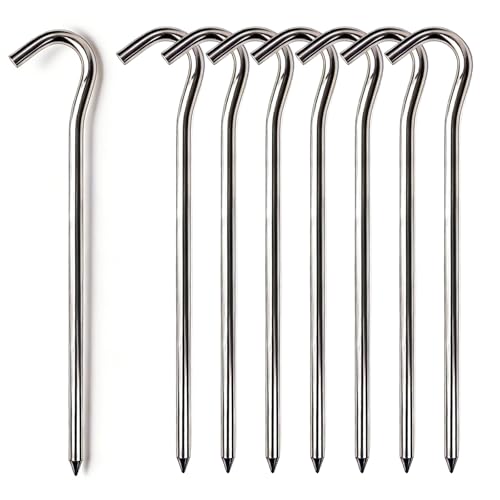Metal Tent Stakes Heavy Duty 7 Inch Camping Tarp Stakes for Outdoor 8 Pack Garden Edging Fence Hook Metal Ground Stakes for Camping Shelters Tarp Tent Spikes for Canopies Aluminum Tent Stakes
