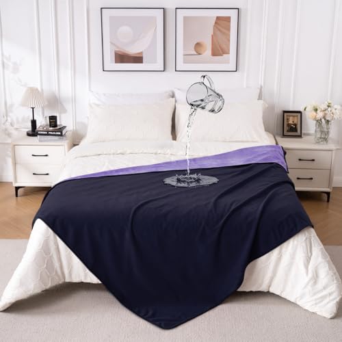 QiyI Waterproof Blanket for Bed Queen Size, Reversible Washable Pet-Friendly Flannel Throw Blanket, Leakproof Stain-Resistant Furniture Protector for Travel & Camping, 60"x80", Dk Purple/Lt Purple - color: Dark Purple/Light Purple, size: 60"×80"