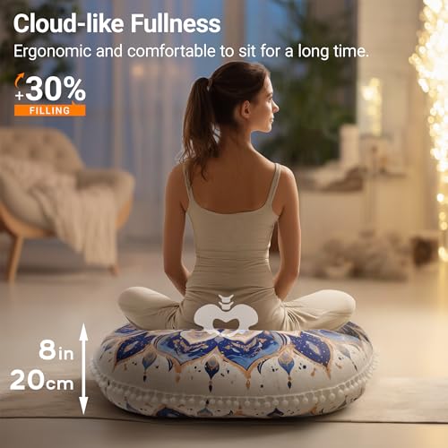Meditation Cushion 32 Inch Round, Extra Thick Memory Foam Floor Pillow with Removable Washable Cover, Bohemian Mandala Yoga Cushion for Adults - Ideal Gift & Holiday Decor, Brown - color: Brown