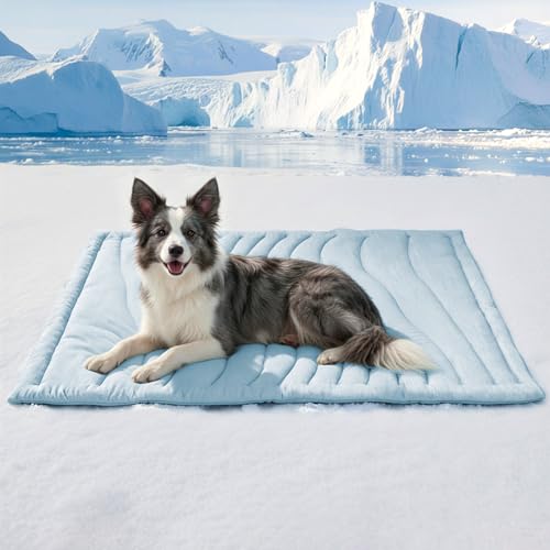 BECEMURU Dog Cooling Mat, Q-MAX＞0.46 Thickened Breathable Cold Pad for Summer Active Dog, 48"x28" Portable Washable Kennel Crate Pet Bed, Rapid Cooling Durable Non-Gel Blue - color: Blue Rectangle, size: L: 48" L X 28" W X 0.8"th