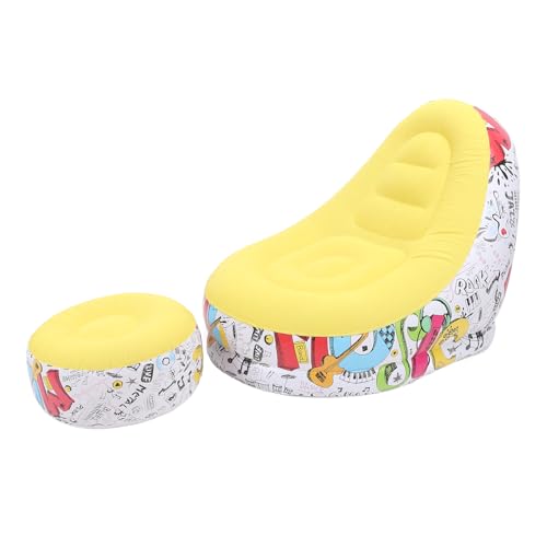 Zunate Inflatable Lounger Chair with Foot Stool, Portable Air Sofa Bed for Camping, Outdoor, Beach & Patio - Flocking Fabric, Foldable & Includes Repair Patch (Yellow) - color: Yellow