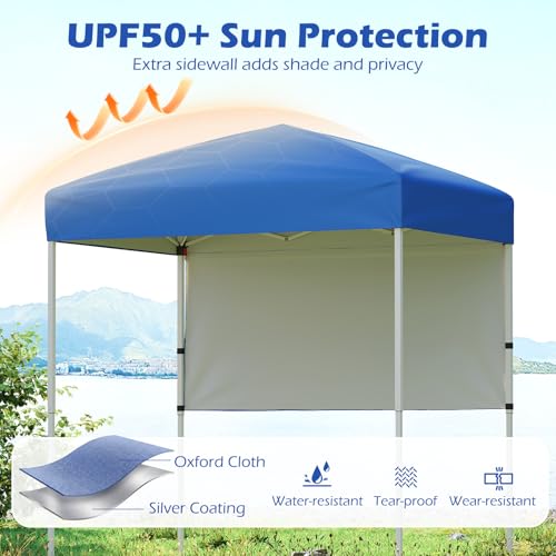 Tangkula 6x4 Ft Pop Up Canopy, UPF 50+ Instant Setup Canopy Tent with Sidewall, 4 Stakes, Portable Outdoor Canopy with Carrying Bag for Camp, Beach, Patio (Blue) - color: Blue