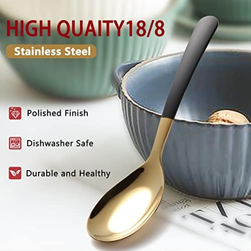 Stainless Steel Dinner Spoons Set of 4 - Long Handle Mirror Polished Ice Cream Spoons