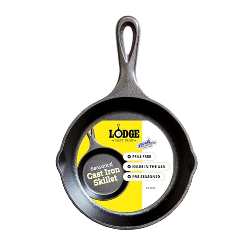 Lodge Seasoned Cast Iron Skillet 6.5 Inches - PFAS-Free, Non-Toxic Cookware - Use with an Oven, Stove, Grill, or Campfire - Naturally Non-Stick & Oven Safe - size: 6.5 Inch (1 Count)