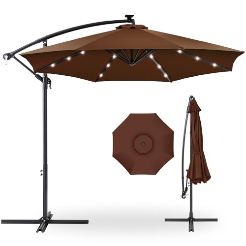 Best Choice Products 10ft Solar LED Offset Cantilever Hanging Market Patio Umbrella, 8 Sturdy Ribs, Easy Adjustment - Brown - color: Brown, size: Offset