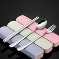 Travel Utensils with Case, Portable Camping Utensils, 3 Pcs Cutlery Set, Stainless Steel, Reusable Flatware Silverware, Include Fork, Spoon & Chopsticks with Case - color: Pink