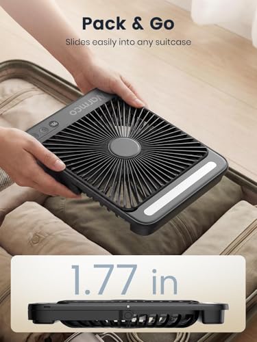 Warmco 20000mAh Battery Powered Fan, Ultra-Slim 8-Inch Portable Camping Fan with LED Lantern, Up to 48H Runtime Rechargeable Desk Fan for Bedroom, Outdoor, Tent, Travel, Cruise Ship Essentials - color: Black