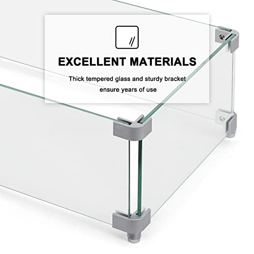 NUU GARDEN 27.6'' x 11.7'' x 6.5" Rectangular Fire Pit Wind Guard, Transparent Tempered Glass, Polished Aluminum Brackets, 3M Anti-Slip Pads, Fit for Best Choice 52-inch Fire Table WG01 - size: 27.6 X 11.7 X 6.5