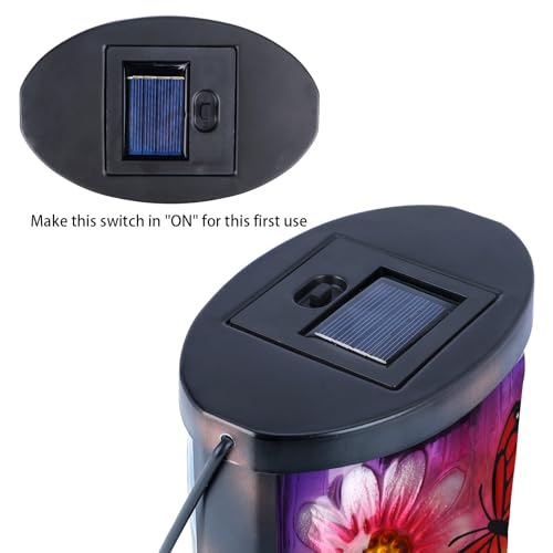 Hanging Solar Lantern Outdoor Waterproof Flowers Butterfly Solar Lights Glass Tabletop Decorative Lamp for Outdoor Patio Garden Outside Yard Decor - style: Flower and Butterfly