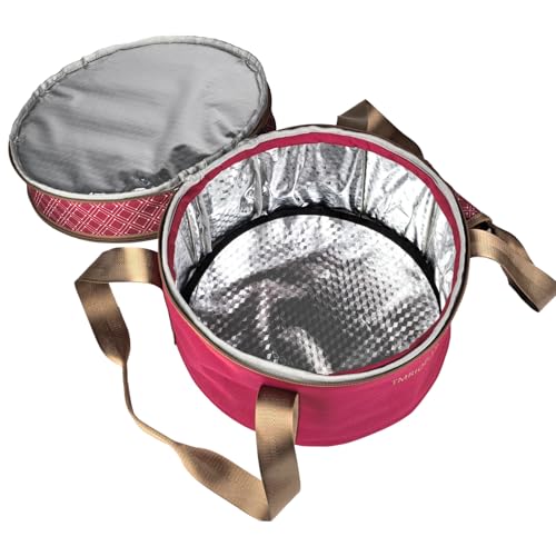 Pie Carrier With A Lid And Handle, With A Hard Edge That Won'T Collapse, Round Insulated Casserole Carrier,It Is Suitable For The Safe Transportation Of Cold And Hot Food (Red) - color: Red
