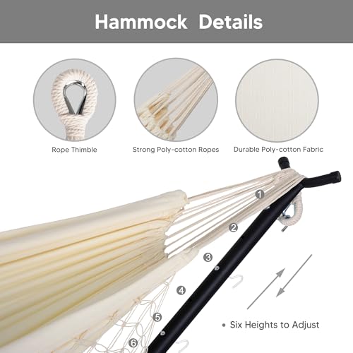 SUNCREAT 2-in-1 Convertible Portable Double Hammock with Stand Included, Outdoor Hammock and Stand, Patented, Natural Tassel - color: A-natural Tassel