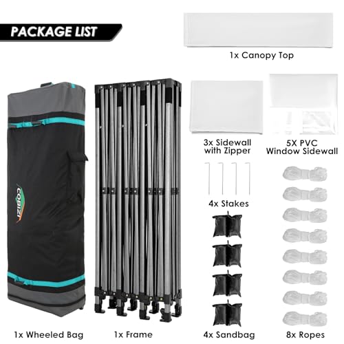 COBIZI 10x30 Heavy Duty Pop up Canopy with 8 sidewalls Party Tent for Parties Weddings Events UPF 50+ Waterproof Commercial Gazebo with Roller Bag, White(Frame Thickened) - color: White, size: 10x30 With 8 Sidewalls