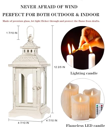 Lanterns Decorative Indoor & Outdoor, Medium Hanging Home Decor, Vintage Metal Decorative Candle Lanterns for Outdoor Patio Wedding Party Beige with Copper Brush - color: Beige |||