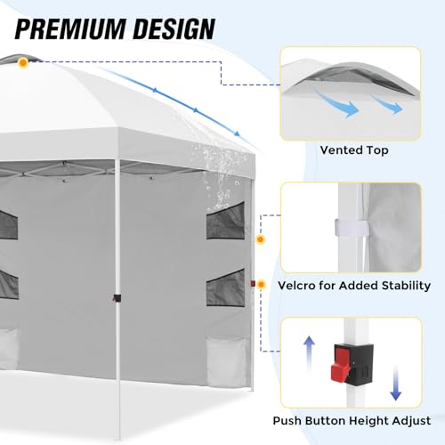 EAGLE PEAK Commercial Canopy 10x10 with Sidewall Storage, Easy OnePerson Setup Pop Up Canopy Tent with Roller Bag, Stakes, Ropes, and Weight Bags, White - color: White