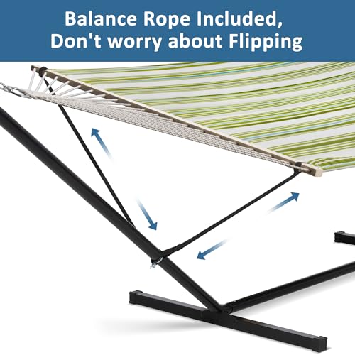SUNCREAT Portable Double Hammock with Stand, 475 lbs Capacity, Heavy Duty Two Person Hammock with Stand Included, Green Stripe - color: Green&beige, size: 12 ft Stand