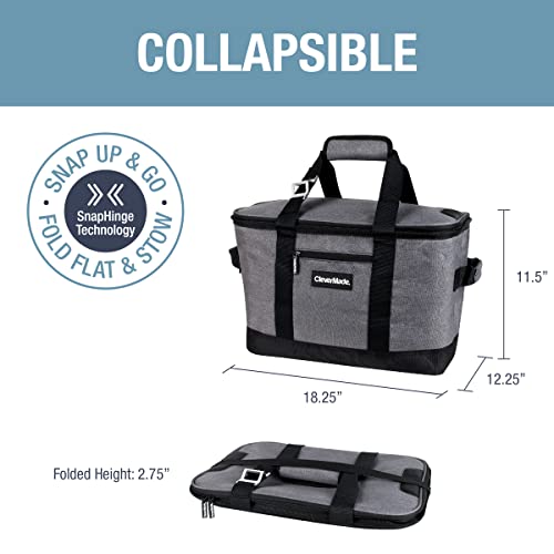 CleverMade Collapsible Insulated Cooler Bag – 50 Can Leakproof Soft Cooler for Beach, Travel, Car – Shoulder Strap, Bottle Opener – Charcoal/Black - color: Cool Gray, size: Large
