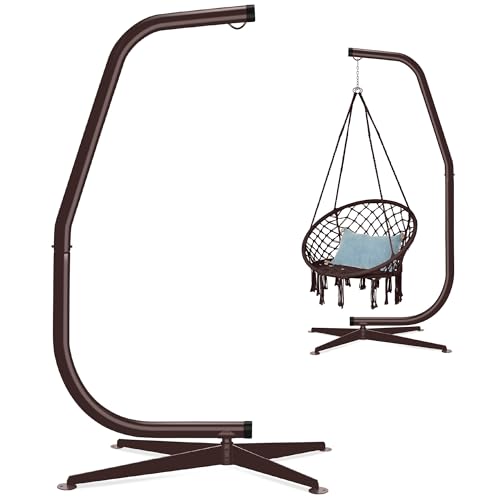 Best Choice Products Metal Hanging Hammock C-Stand for Chair/Weather-Resistant Finish, Offset Base - Stand Only - Brown - color: Brown