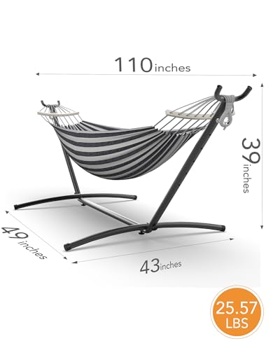 Everyfun Hammock with Heavy-Duty Steel Stand,Portable,Easy Assembly,600lbs Weight Capacity,Suit for Indoor,Yard,Camping,or Outdoor,Black White - color: Dc-black White