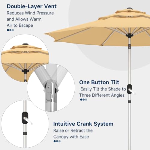 9FT 3-Tier Aluminum Outdoor Patio Umbrella, Fade-Resistant Market Umbrella with Push Button Tilt Function, 8 Sturdy All-Aluminum Ribs for Gardens, Patios, Backyards & Pools - color: Beige, size: 9FT-3Tier (Aluminum Umbrella)