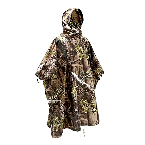 AUSCAMOTEK Camouflage Rain Poncho Hooded Waterproof Camo Raincoat with Blind Pattern for Hunting Hiking Camping Fishing - color: Woodland-green