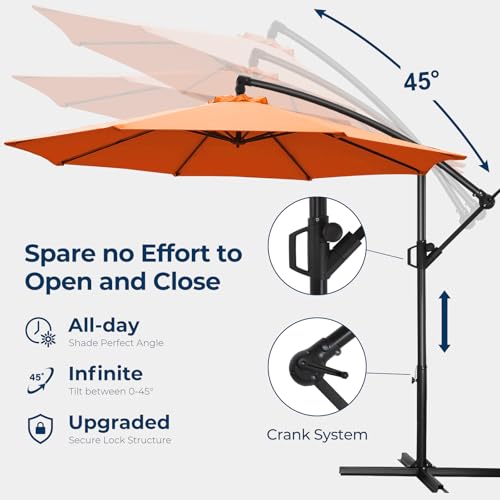 HOMSHADE 10ft Offset Patio Umbrella with Base Included, Cantilever Offset Hanging Patio Outdoor Market Umbrella UPF50+ UV Protection with Easy Tilt and Crank for Pool Deck and Garden(Neon Orange) - color: Neon Orange