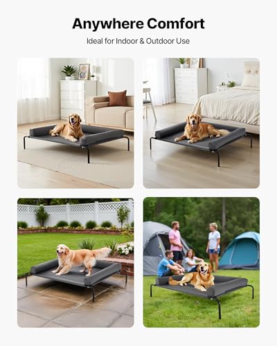 VEVOR Elevated Dog Bed for Large Dogs, Portable Raised Dog Cot with Washable Pillow, Indoor & Outdoor Pet Cooling Raised Hammock Bed with Steel Metal Frame and Breathable Teslin Mesh, XL, Gray - size: XL