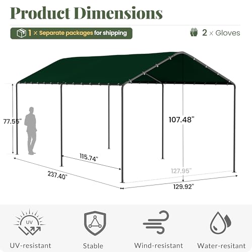 Carport, 10‘ x 20’ Heavy Duty Portable Garage All-Season Car Canopy, Outdoor Garage Boat Shelter Carport Canopy Party Tent w/Water-Resistant Tarp for Backyard (Green, 10' x 20' /no Side) - color: Green, size: 10' x 20' /no side