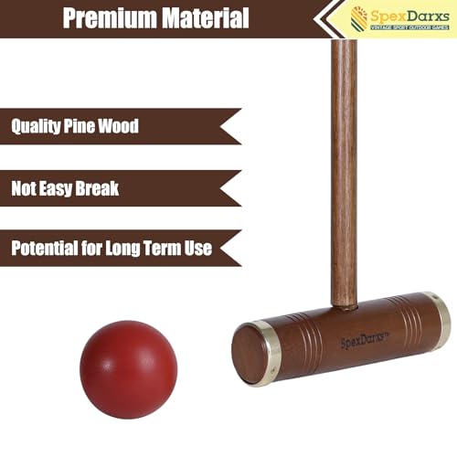 SpexDarxs 35’’ Six Player Croquet Game, Croquette Set with Premium Wooden Mallets/Colored Balls/Wickets/Stakes/Carrying Bag, Classic Outdoor Backyard Lawn Games for Teens Adults Family - color: Light Antique Color