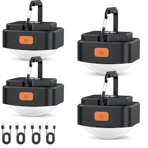 Rechargeable Camping Lights FLY2SKY 4Pcs Black Tent Lights Mini Flashlight Portable LED Camping Lantern Survival Gear Camping Accessories for Hiking Backpacking Fishing Hurricane Emergency Outage - style: 4 Pcs Black