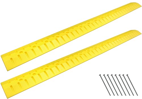 Electriduct 9 Foot Speed Bump HDPE Polyethylene Traffic Hump Vehicle Cable Ramp Cord Cover Hose Protector Includes Asphalt Mounting Hardware Safety Yellow (2 Pack), Length 216" - size: 9FT (2x)