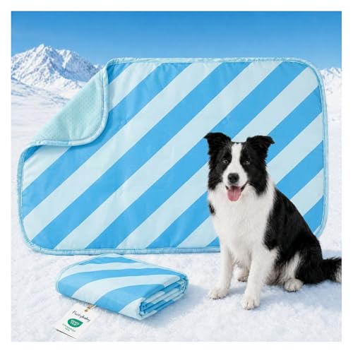 Dog Cooling Mat for Dogs & Cats, Soft Breathable Cooling Pad for Dog Bed, 35"x28" Self Cooling Crate Mat for Dogs, No Gel Washable Non-Slip Pet Cooling Mat Indoor Outdoor, Blue Stripe - color: Blue, size: 35"x28"(large)