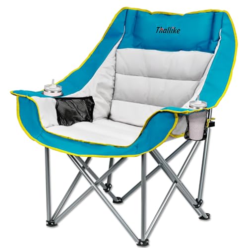 Oversized Camping Chairs for Adults Heavy Duty Folding Padded Portable Camp Chair with Cup Holder Storage Pocket XL Wide Seat for Outdoor Beach Lawn Fishing Sports Blue Supports 400 lbs - color: Light Blue